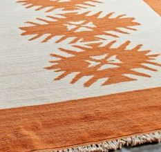 Hand Knotted Minimalist Orange Wool Rug
